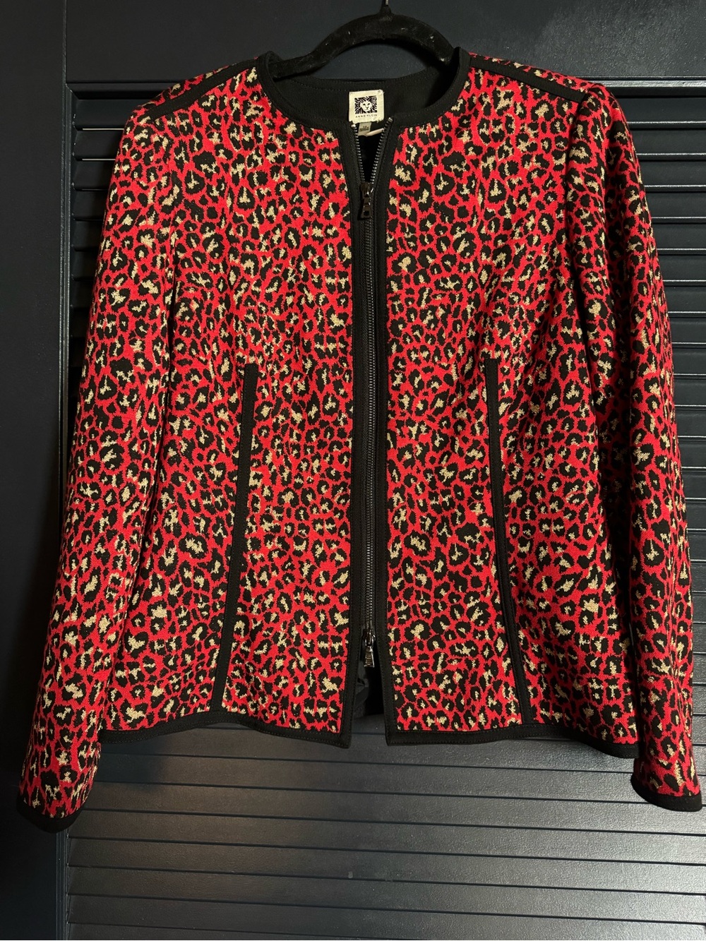 Anne Klein Metallic Red Leopard Jacquard Jacket Size 10